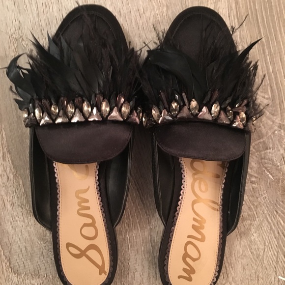 Sam Edelman Shoes - Sam Edelman Black Feather Party Slides Sam Edelman Shoes - Sam Edelman Black Feather Party Slides